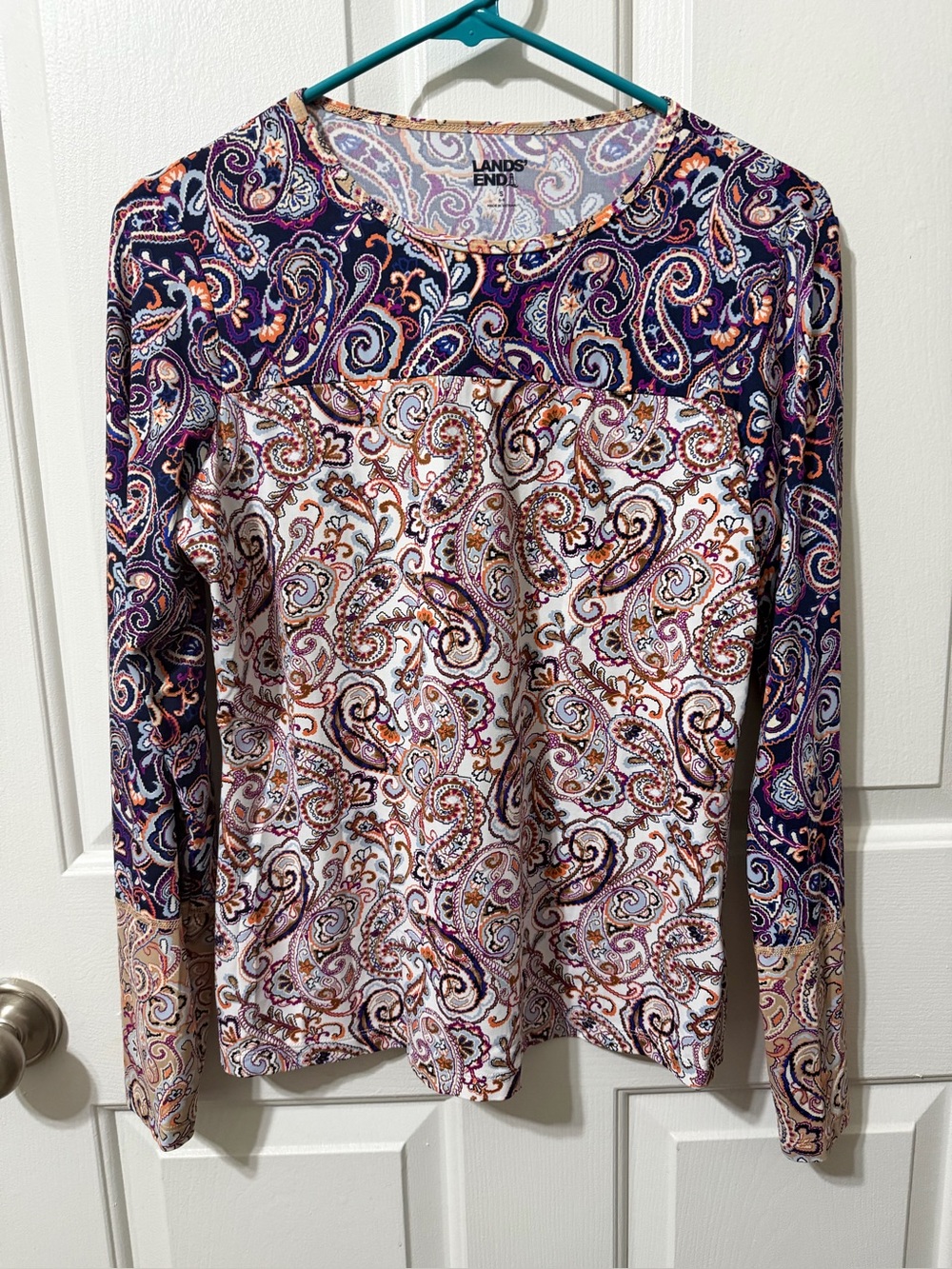 Lands' End Paisley Long-Sleeve Top in Purple, Cream and Brown
Sun protection